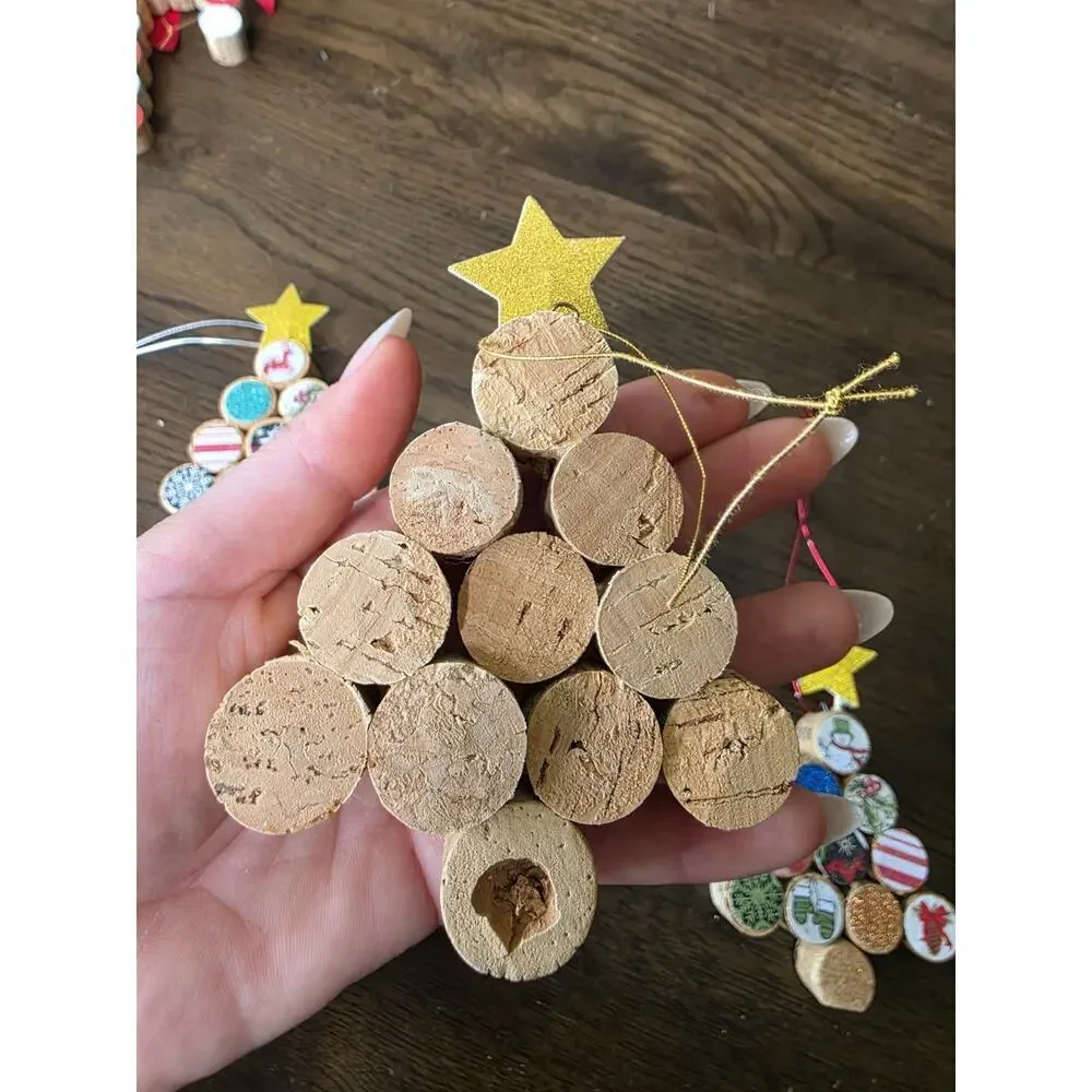 New Christmas Tree Ornaments Wine‎ Cork Set of 5 Handmade